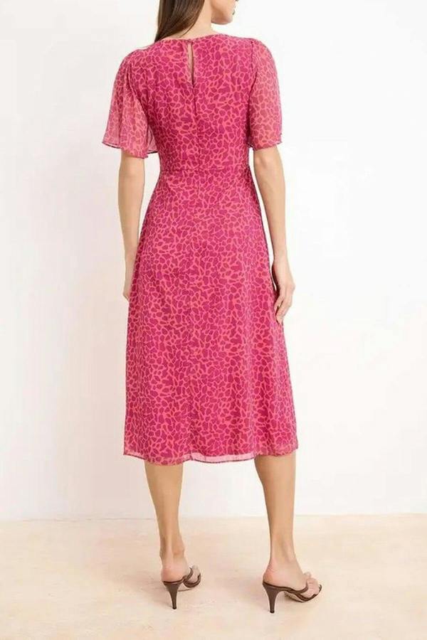 WOVCOR Animal Print A-Line Lined Chiffon Midi Dress