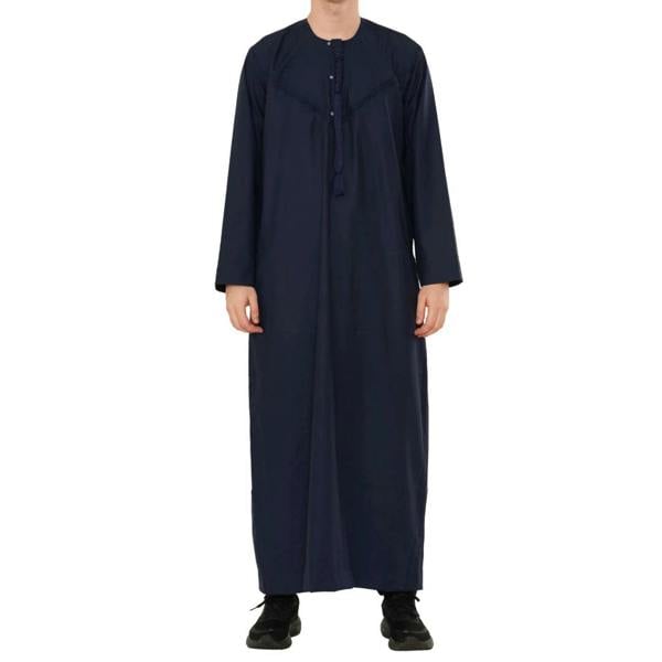 HM11 - Men's Emirati Omani Bobble Button Thobe - Navy - Thobez - 15