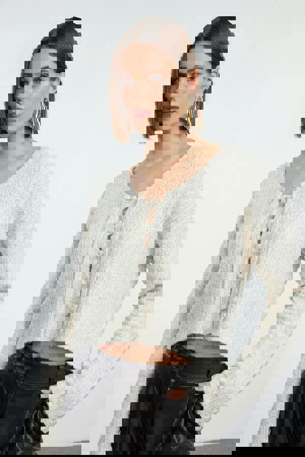 WOVCOR Crop Soft Textured Knit Cardigan with Button Detail