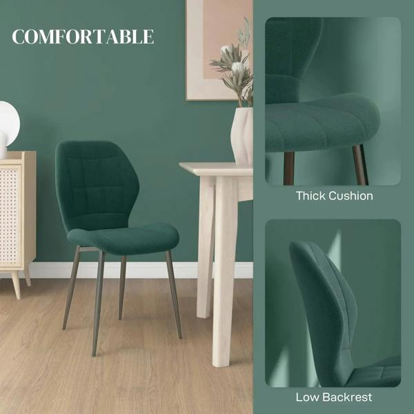 Emerald green flannel dining chair with thick seat cushion and low backrest