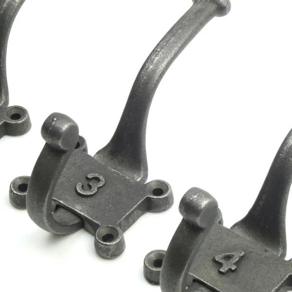Antique Cast Iron Two Part Numbered 1-5 Coat Hooks 125mm - Pack of 5