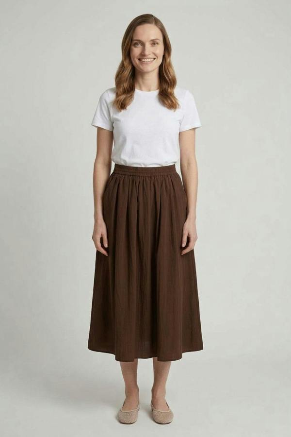 Brown | A-Line High Waist Midi Skirt