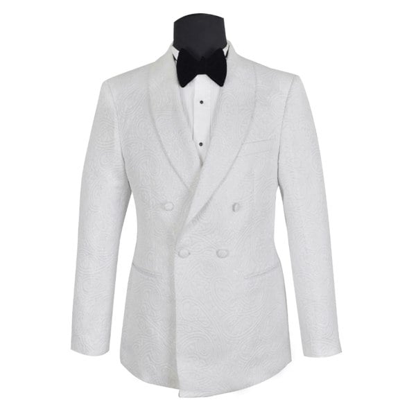David WeJ Kensington Double Breasted Shawl Lapel Jacquard - Ivory