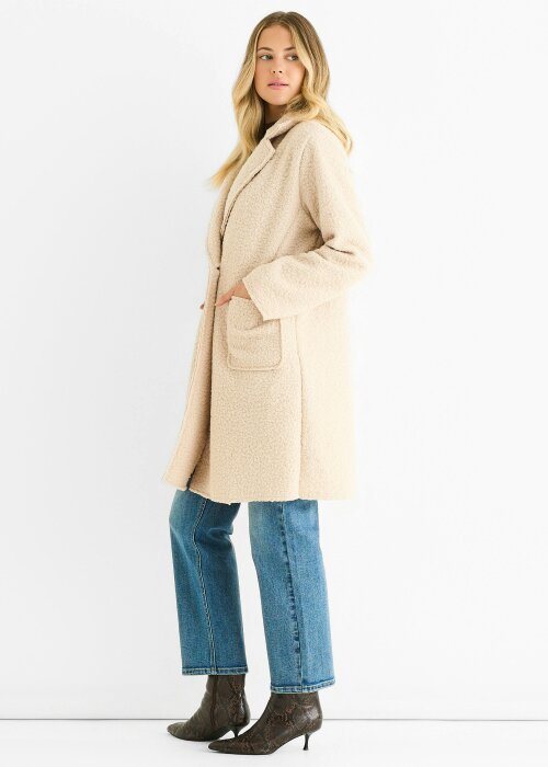 Gini London Beige Shearling Mid Length Double Breasted Jacket