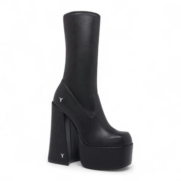 Windsorsmith Womens Black Mid-Calf Sock Platform Goth Heel Boots - Saviour