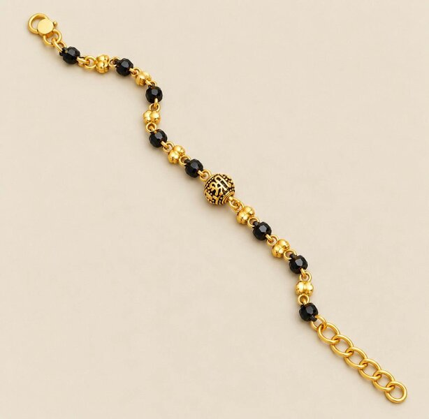 The Colourful Aura Gold Plated Black Faceted Bead Engraved Centre Charm Kids Nazaria Bracelet