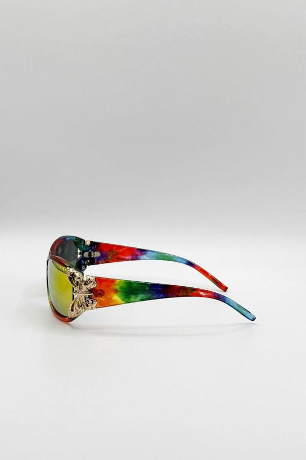 Vintage Wrap Around With Butterfly Detail Sunglasses In Multi - svnx