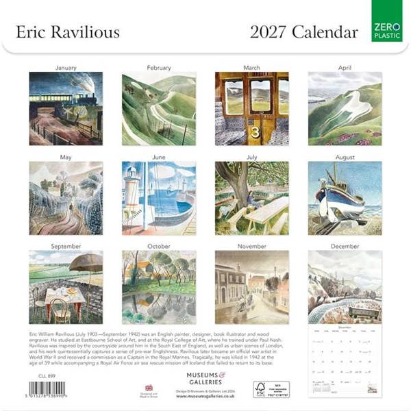Eric Ravilious Calendar 2027, Wall Calendars, Month To View, Art, Gift