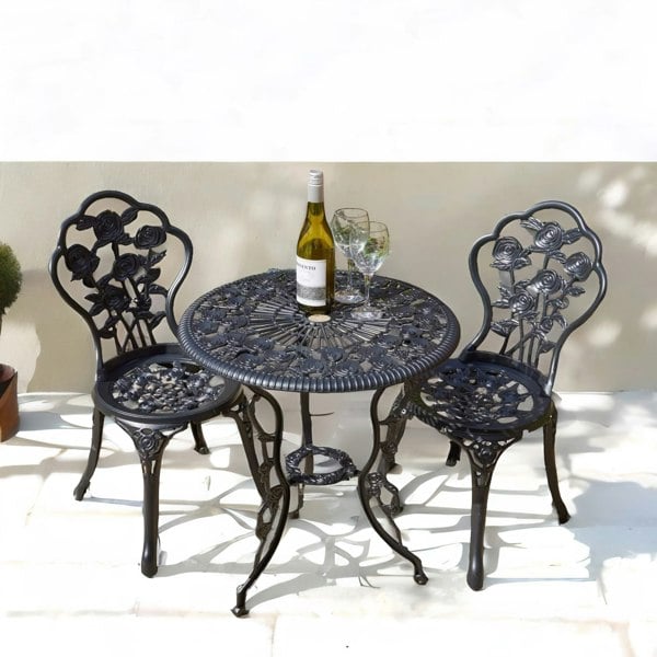 Rafaelo Mobilia Set of 3 Cast Iron Bistro Table And Chair