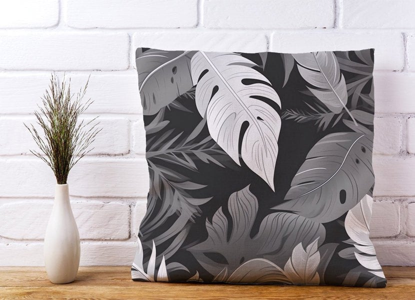 Warren Reed Black White Tropical Leaves Cushions