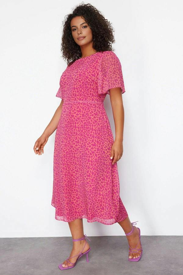 WOVCOR Animal Print A-line Midi Woven Dress