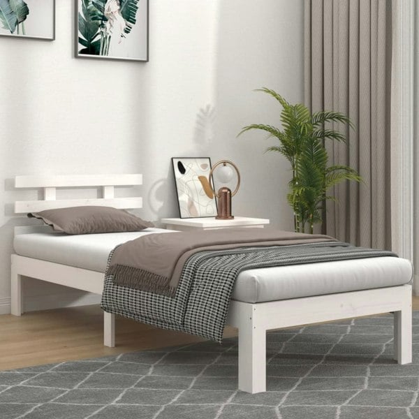 Berkfield Bed Frame White Solid Wood 75x190 cm Small Single