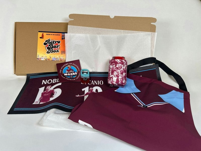 BritishmadeGifts Hammers Football Fan - Retro Bar Box - The Perfect Time Capsule Gift Box for Football Lovers