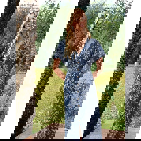 Blue Vanilla Button Front Midi Dress