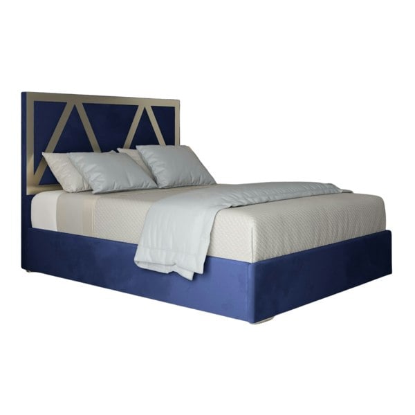 Casa Magna Alison Upholstered Soft Velvet Metal Bed Frame - Blue