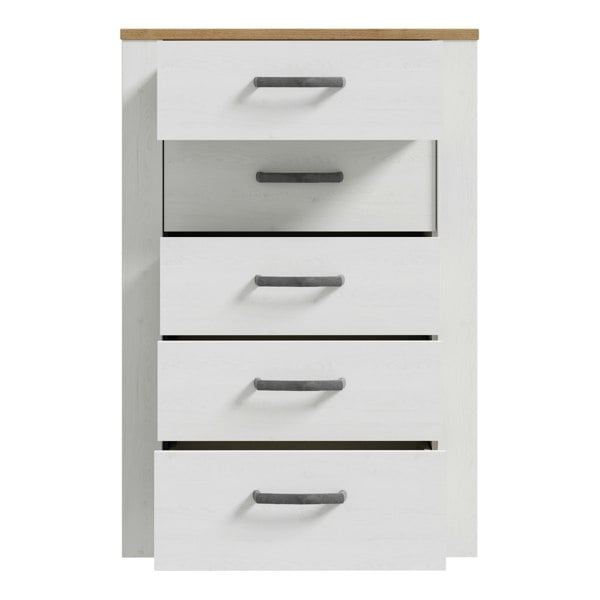 Furniture To Go Bohol 5 Drawer Narrow Chest in Riviera Oak/White