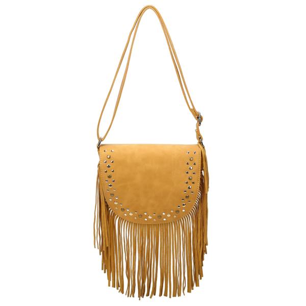 Kitise Western Style Bohemian Fringe Tassel Studded Crossbody Bag