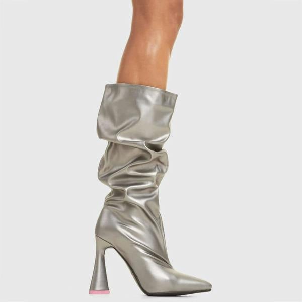 Lamoda It's Giving Women Shimmer Silver PU Platform Shoes Fashionable Chic