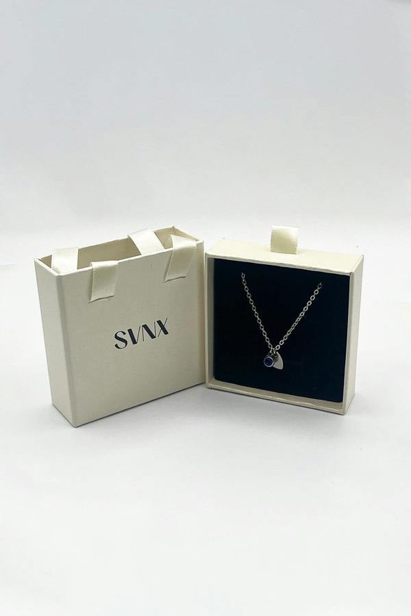 SVNX Mini Heart & Janurary Birthstone Necklace in Silver - Gift Boxed
