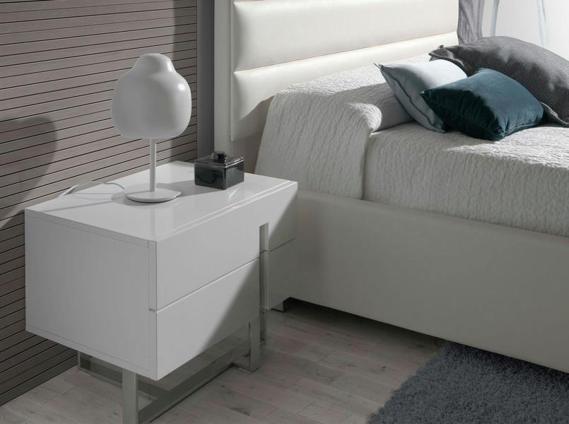 Angel Cerdá Bedside Table White Wood and Chrome Plated Steel 7003