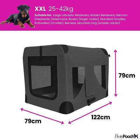 Pretty Pooch Foldable Soft Dog Crate Pet Travel Kennel XXLarge with Steel Frame & 600D Oxford Fabric Washable Bed & Pop Up Bowl