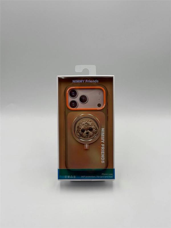 Nimmy Friends Nimmy Big Eye Cute Pet Poodle Dog Face Case with Detachable MagSafe Grip for iPhone 17 Pro Max 6.9" Brown Orange