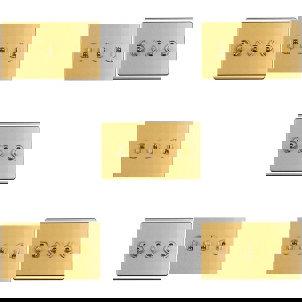 5 PACK 3 Gang Triple Retro Toggle Light Switch SCREWLESS SATIN BRASS 10A 2 Way