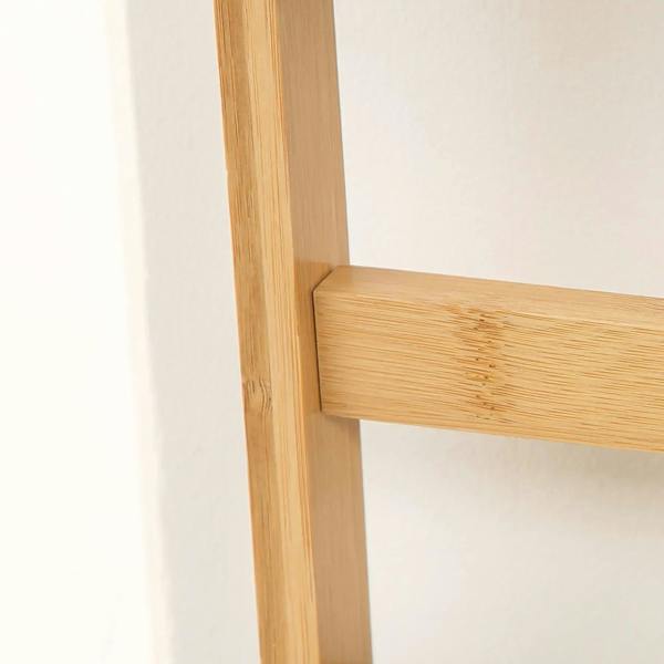 Close-up of bamboo plant stand corner joint and vertical support beam
