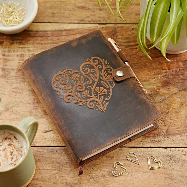 Personalised Heart Buffalo Leather Refillable Journal