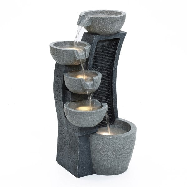 LuxenHome Pot Cascading Outdoor Garden Water Feature with LED Lights