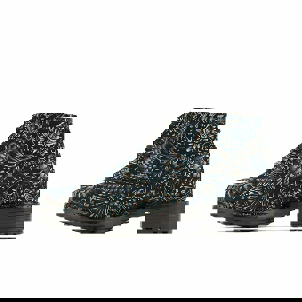 Embassy London Laviva - Black & Floral - Women's round toe wide fitted ankle boot In nubuck leather