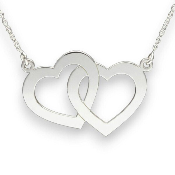 Christopher James of London Sterling Silver Engraved Horizontal Double Heart Pendant With Chain