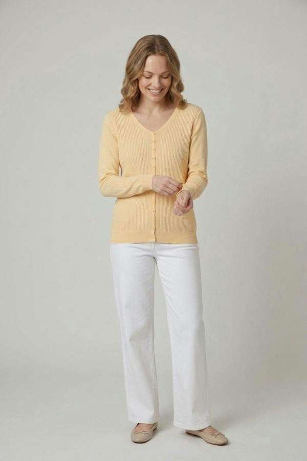 Yellow | Textured Pearl Detail V-Neck Knit Top