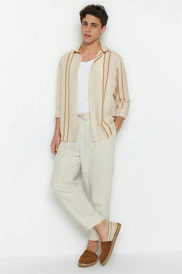 WOVCOR Regular Fit Striped Linen Textured Men’s Shirt
