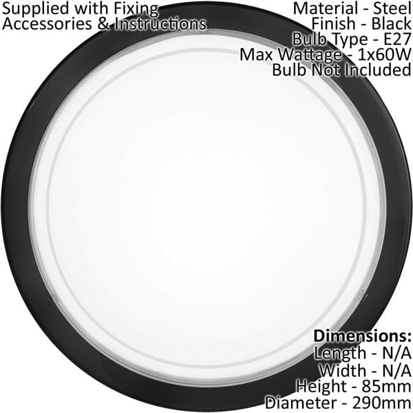 2 PACK Wall Flush Ceiling Light Black Shade White Clear Glass Painted E27 1x60W Loops