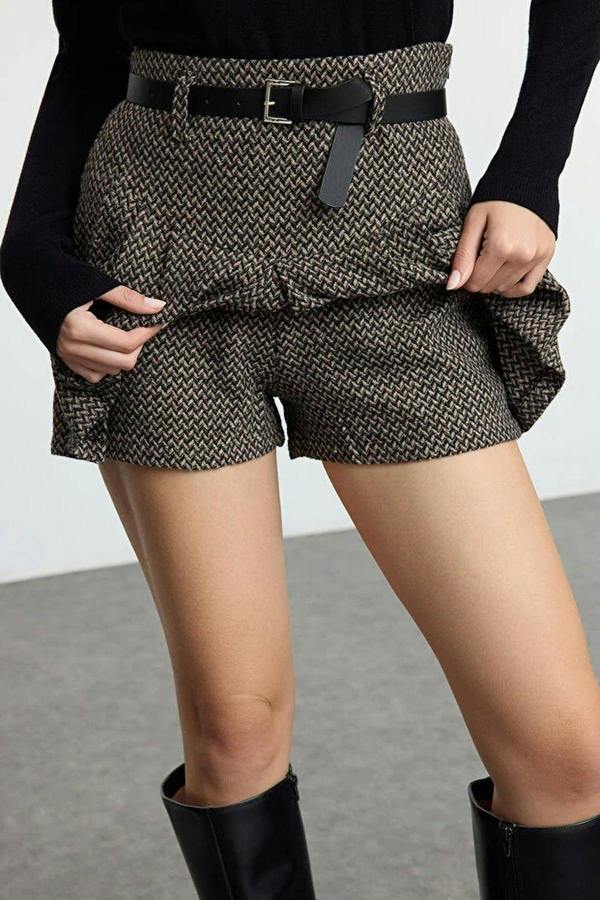 WOVCOR Woven Short Skirt with Belt Detail