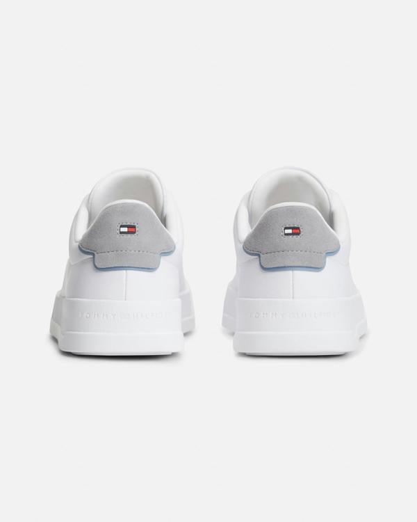 Tommy Hilfiger Court Leather Detail Mens Trainer - White/Universal Grey