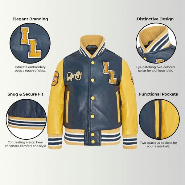 Infinity Leather Kids Letterman Leather Varsity College Bomber Jacket 3-13 yrs