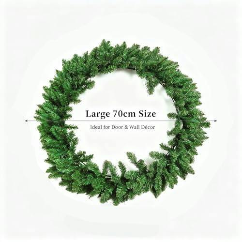 70cm Large Artificial Christmas Wreath for Front Door, Bushy Green Pine Style Decoration image 4