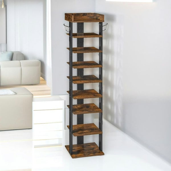 Rafaelo Mobilia 9 Tier Shoe Rack Narrow Brown