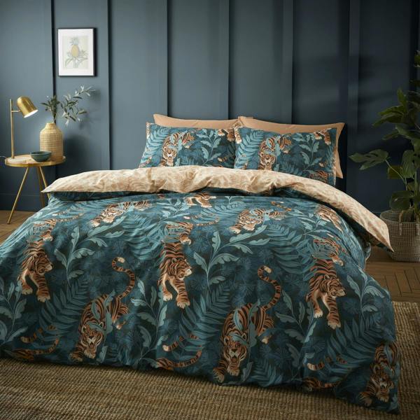 Tropic Tiger Leaf Green Duvet Cover Set