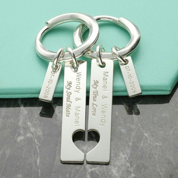 Christopher James of London Sterling Silver Personalised Joining Heart Couples Keyrings