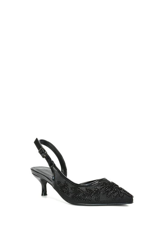 XY LONDON Embroidered Slingback Court Shoes With Kitten Heel