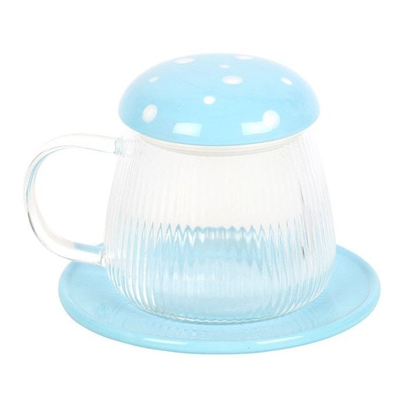 Serano Blue Glass Mushroom Mug and Saucer