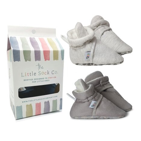 Little Sock Co. 2 Pack of Stay-on, Non-Slip Booties - Mix 'n' Match Colours - Grey Cotton + Pebble