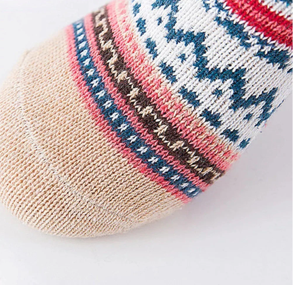 Anysox 5 Pairs Size 5-9 Fashion Thick Warm wool Women Socks Khaki Colored Casual National Wind Flower Designed Cotton For Men Woman Foot Accessories