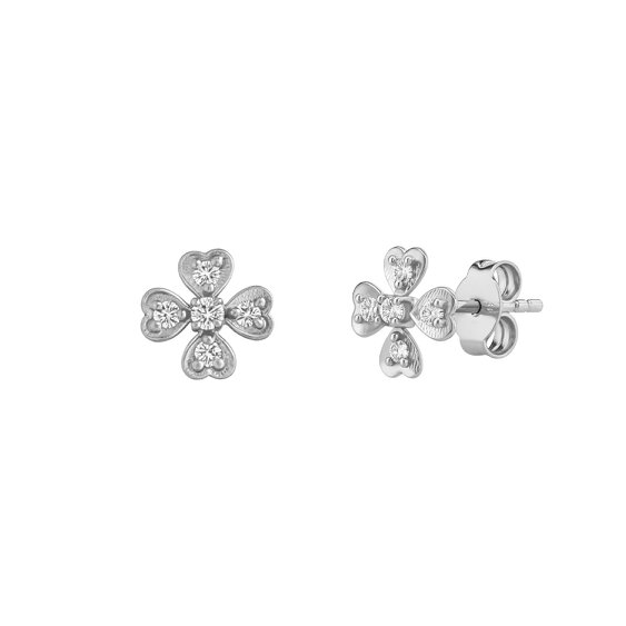 Spero London Fine 14ct Solid Gold Diamond Clover Earrings - 14ct White Gold - 14ct White Gold
