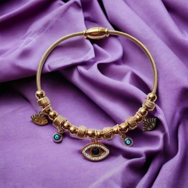 The Colourful Aura Rose Gold Evil Eye Dangle Charms Protection Dangly Bracelet