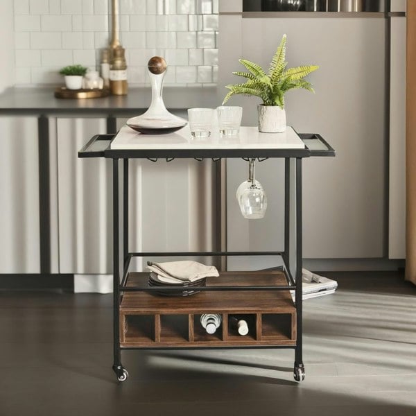 Rafaelo Mobilia Rolling Kitchen Trolley With Wheels Rustic Brown