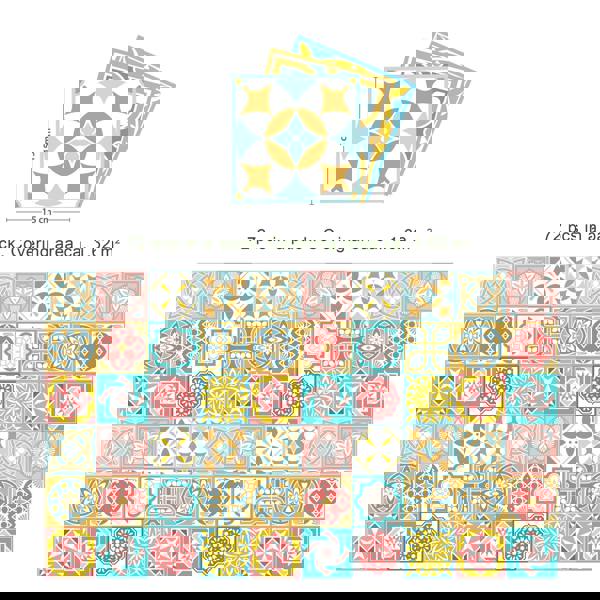 WT1521 Malia Colourful Tiles Mix Wall Stickers - 15 cm x 15 cm - 24 pcs.